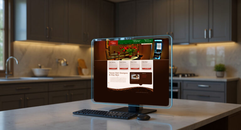 Tanas Hair Design website on a screen.