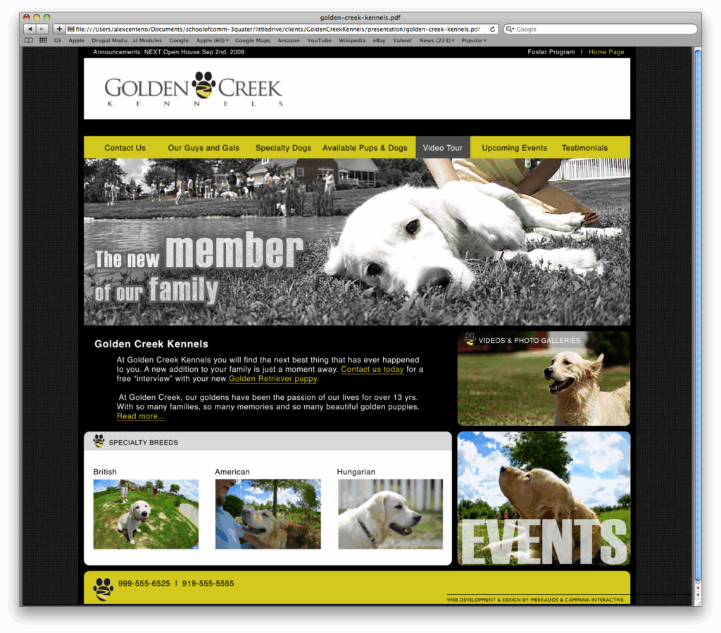 Golden Creek Kennels - Web Design