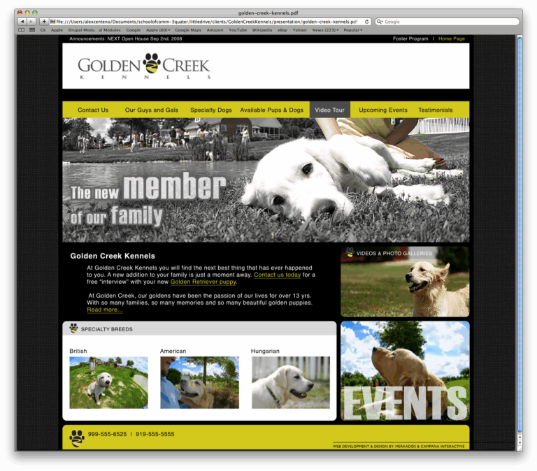 Golden Creek Kennels - Web Design