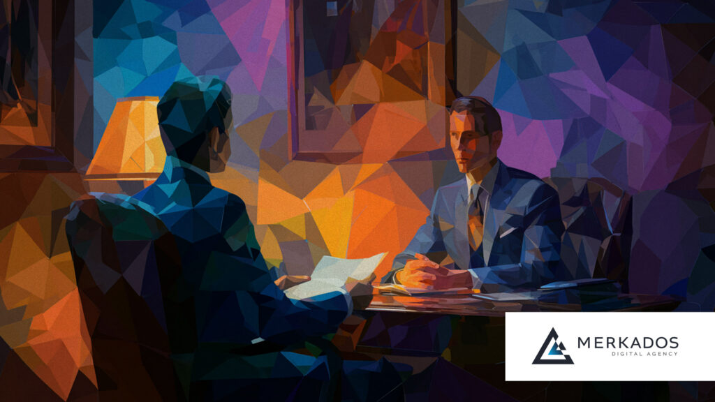 Lawyer talking with digital marketing professional.